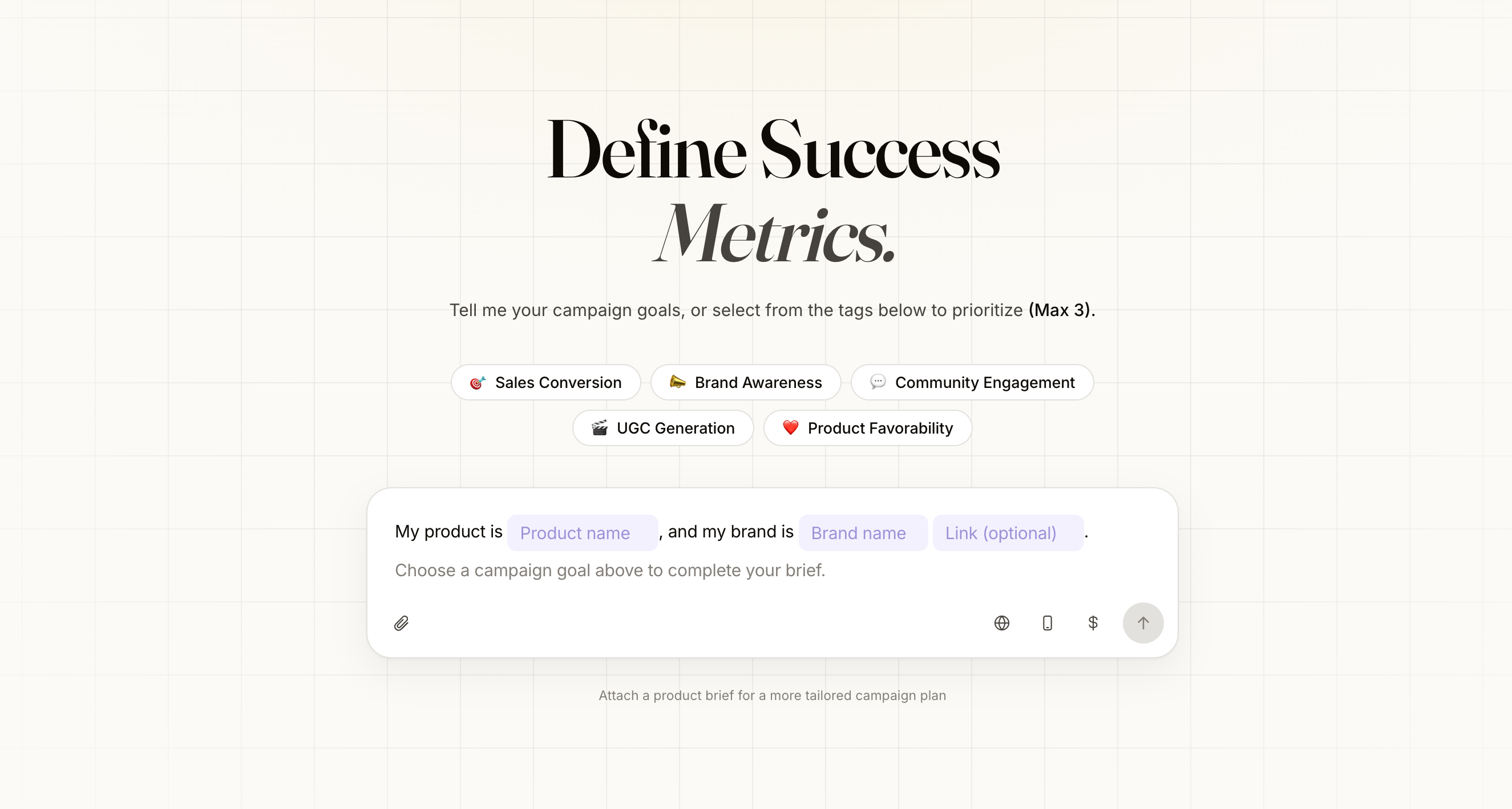 ToneMatch Define Success Metrics 界面